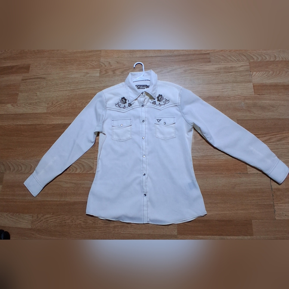 Womens  White Embroidered Western Shirt Cowgirl